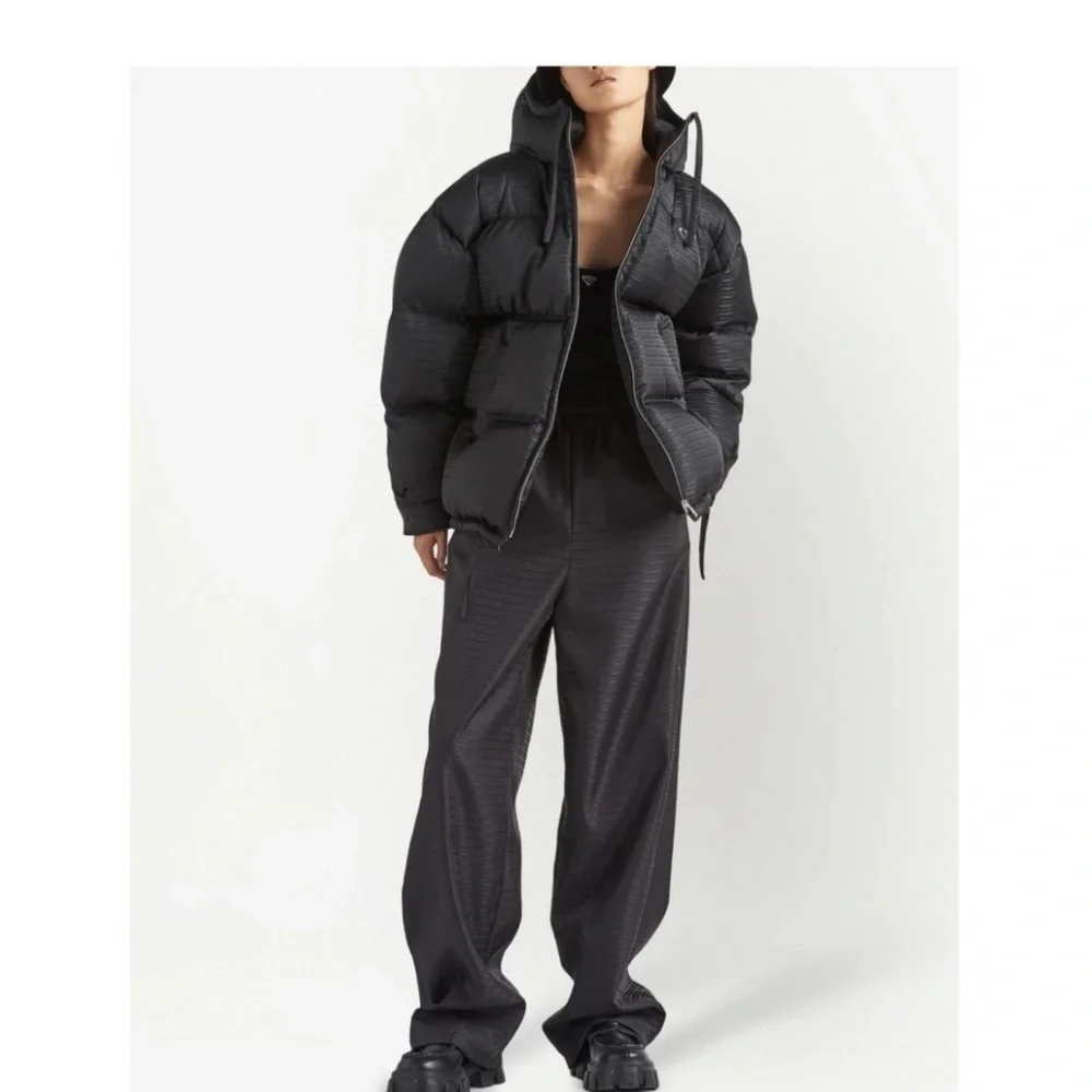 PRADA Logo-Jacquard Hooded Re-Nylon Down Jacket Black Size 38 - Picture 2 of 8